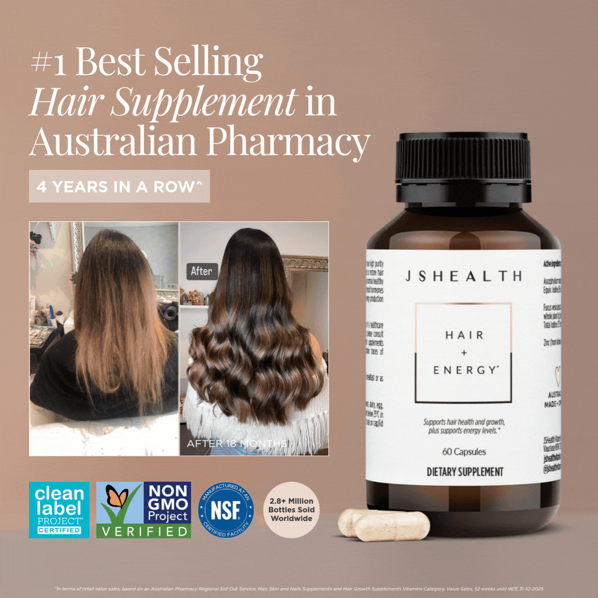 Hair Growth Vitamins for Women. Hair + Energy with Kelp Iodine and Zinc. Supports Thickness, Strength, Energy. Nutritionist-Formulated