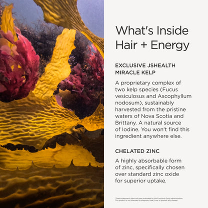 Hair Growth Vitamins for Women. Hair + Energy with Kelp Iodine and Zinc. Supports Thickness, Strength, Energy. Nutritionist-Formulated